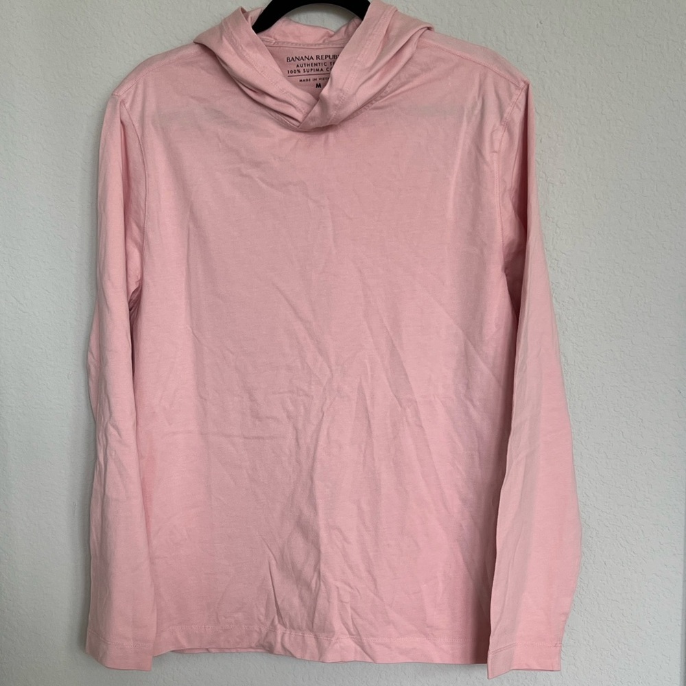NWT Banana Republic Supima Cotton Pink Hooded Authentic Long Sleeve Tee